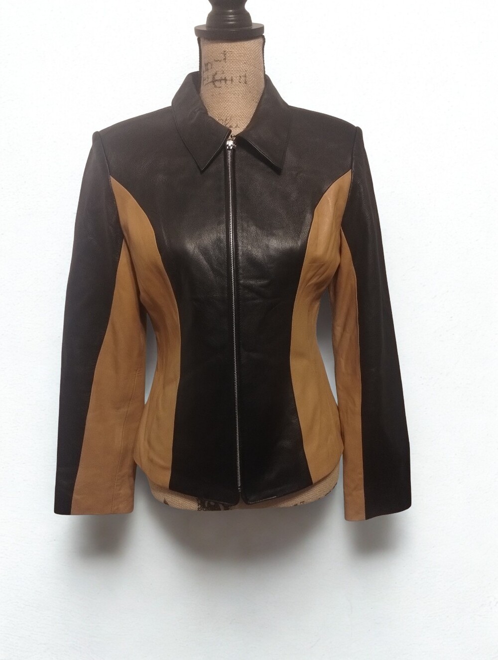 Vintage 90s Leather Color Block Jacket B&J Women's Size S